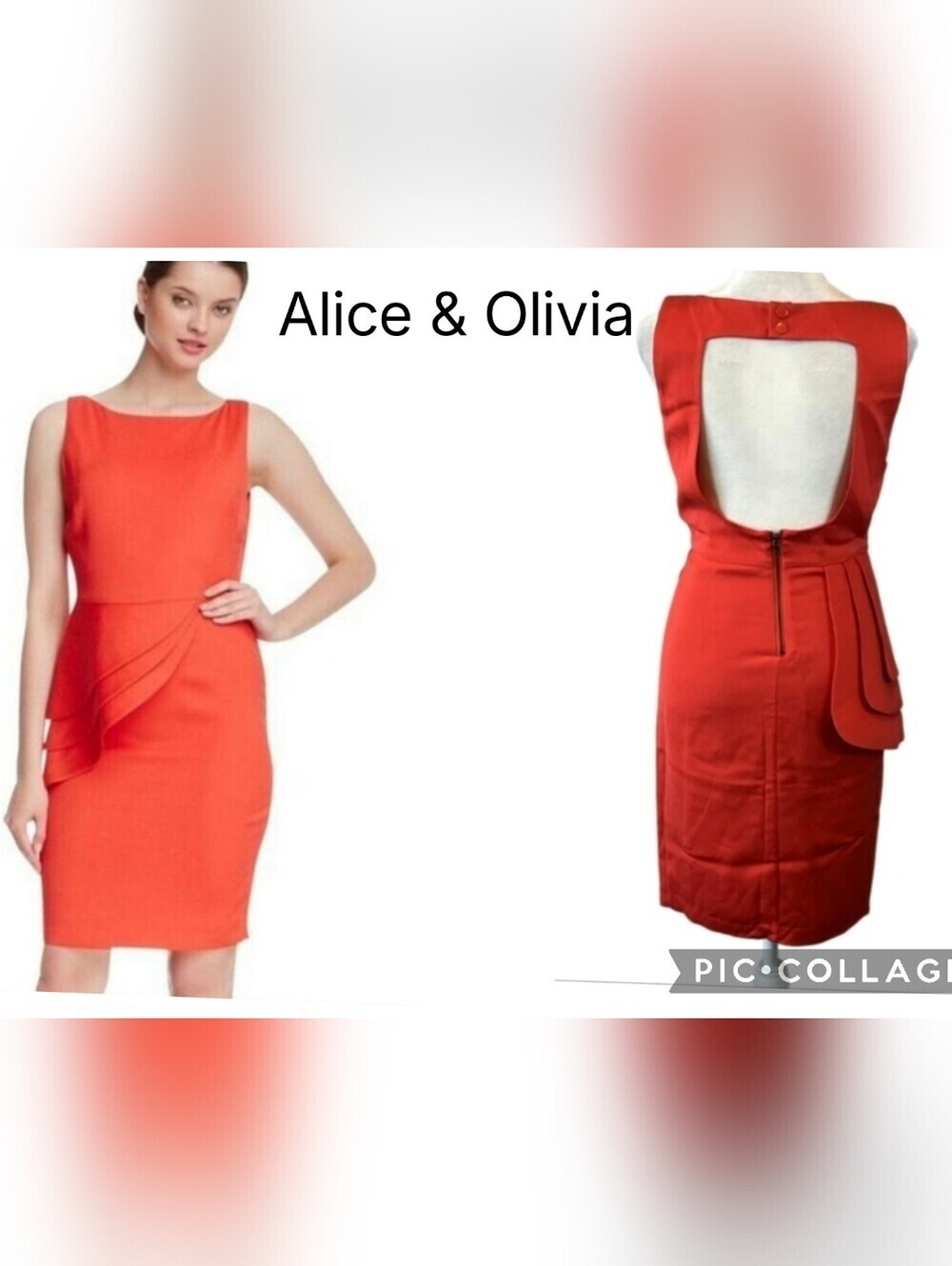 Alice + Olivia Orange Sleeveless Coktail Dress Sz 6 Us